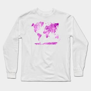 World Map Watercolor Pink Long Sleeve T-Shirt